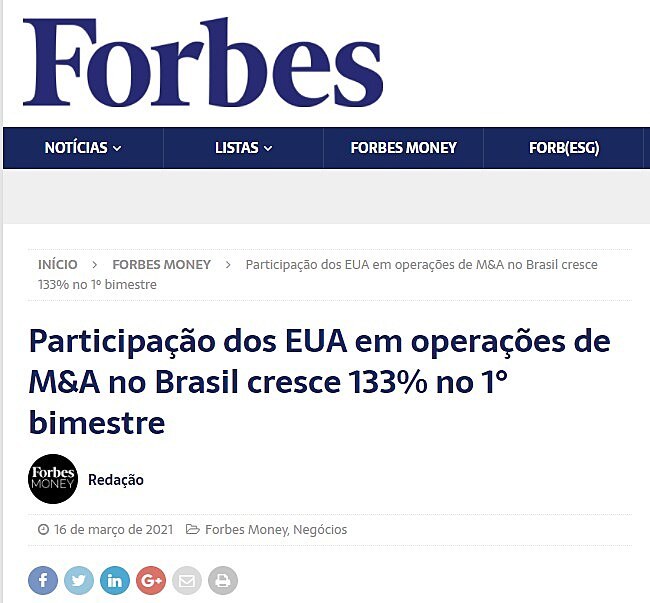 Participao dos EUA em operaes de M&A no Brasil cresce 133% no 1 bimestre